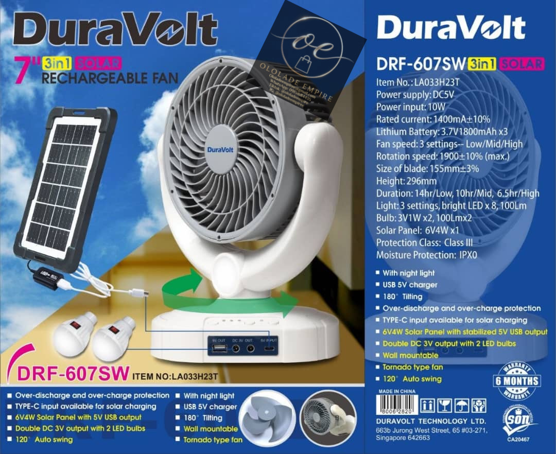 3 in 1 solar rechargeable fan